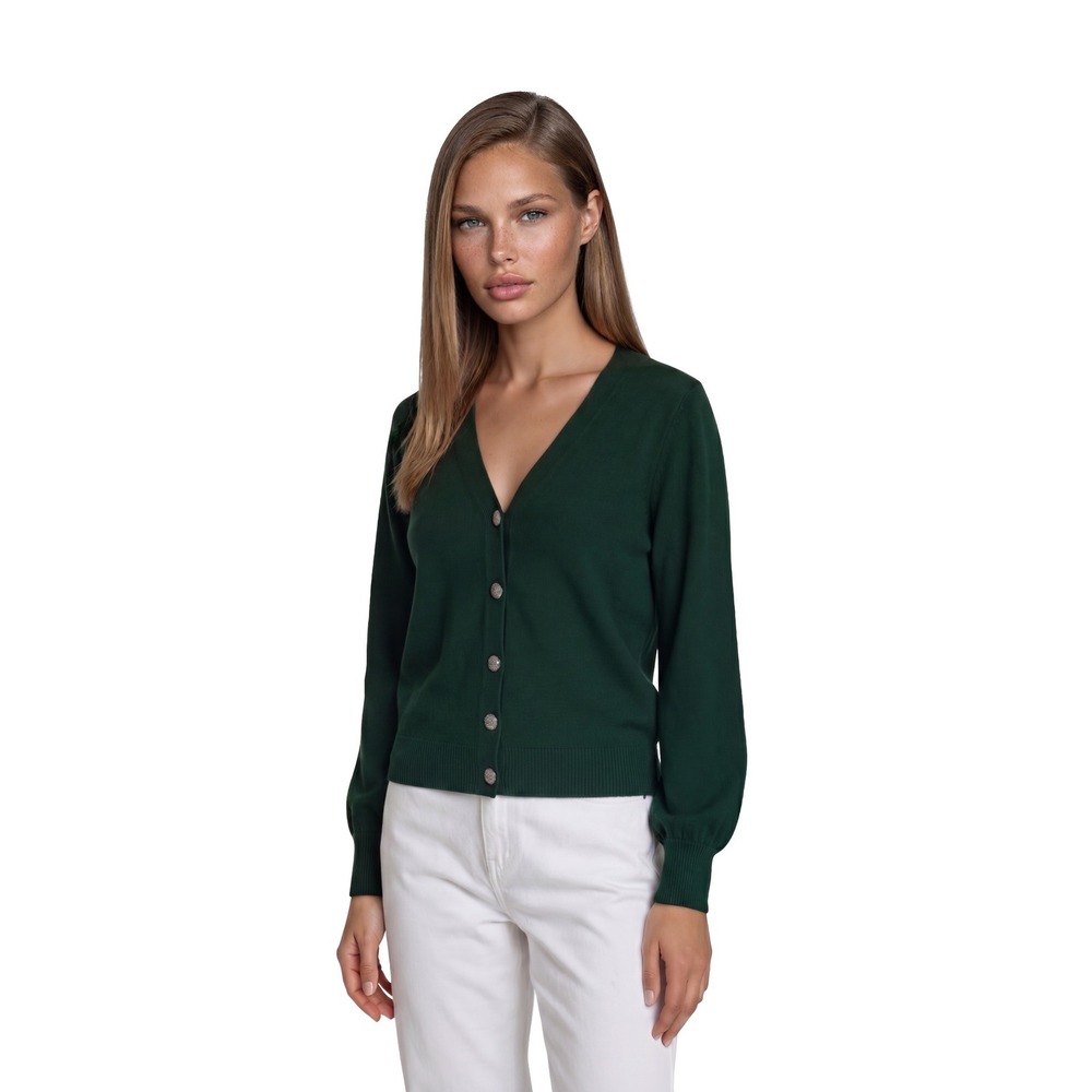 J. Jill Cardigan Sweater Women's Size Medium Green V Neck Crystal Button Knit